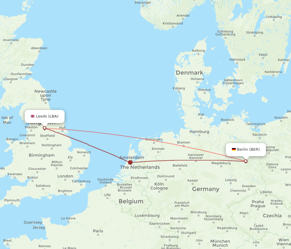 BER to LBA flights and routes map