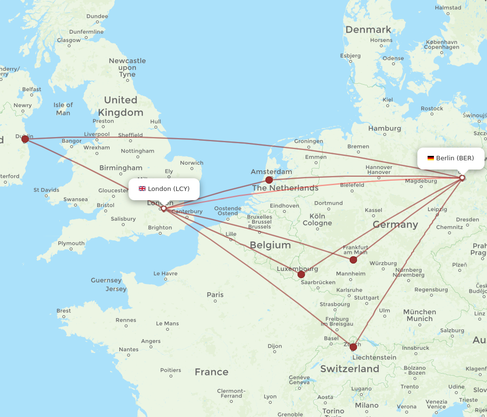 BER to LCY flights and routes map
