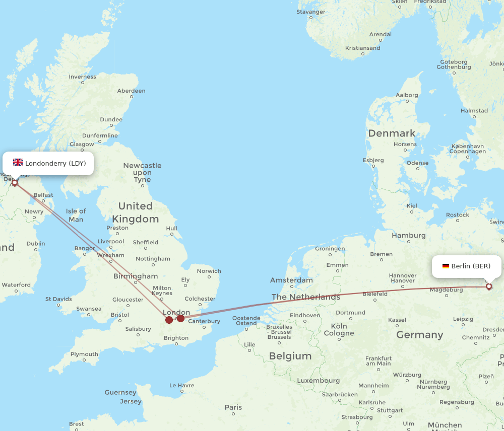BER-LDY flight routes