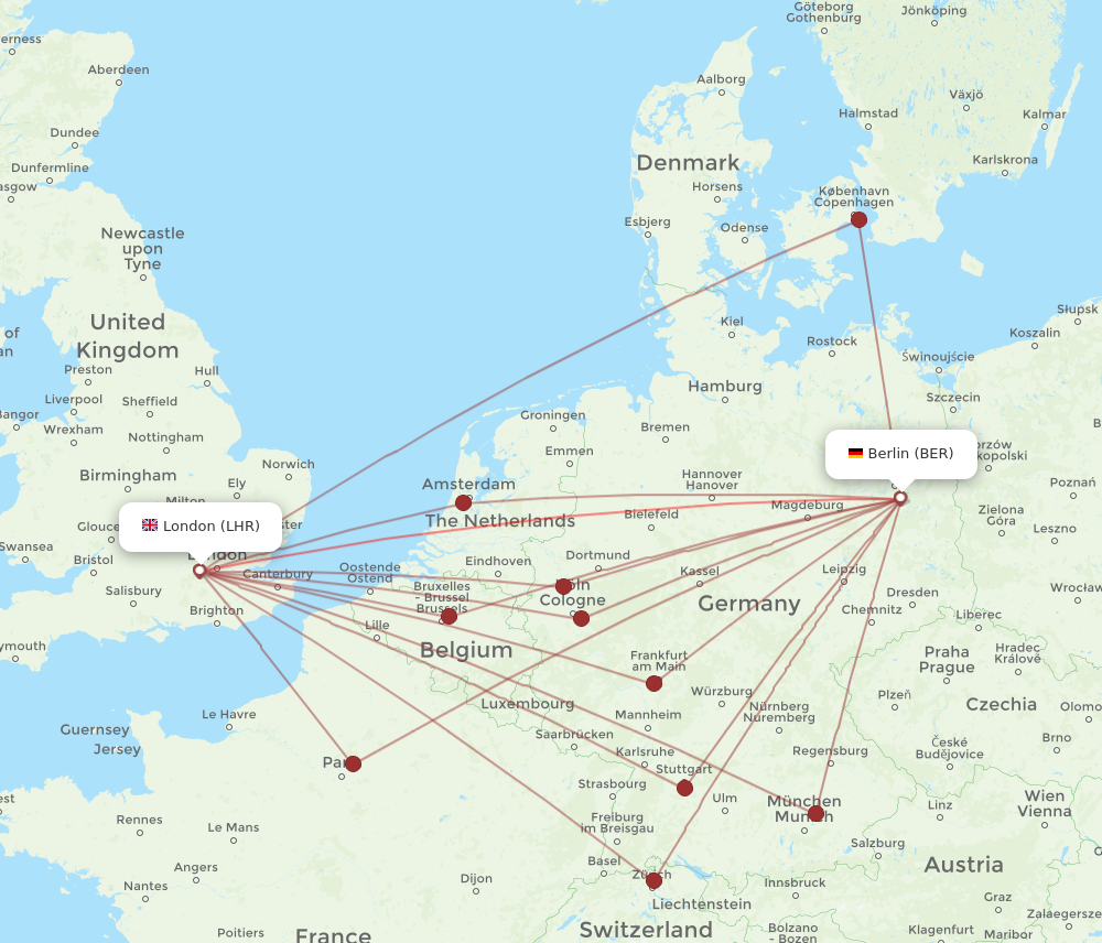 BER to LHR flights and routes map