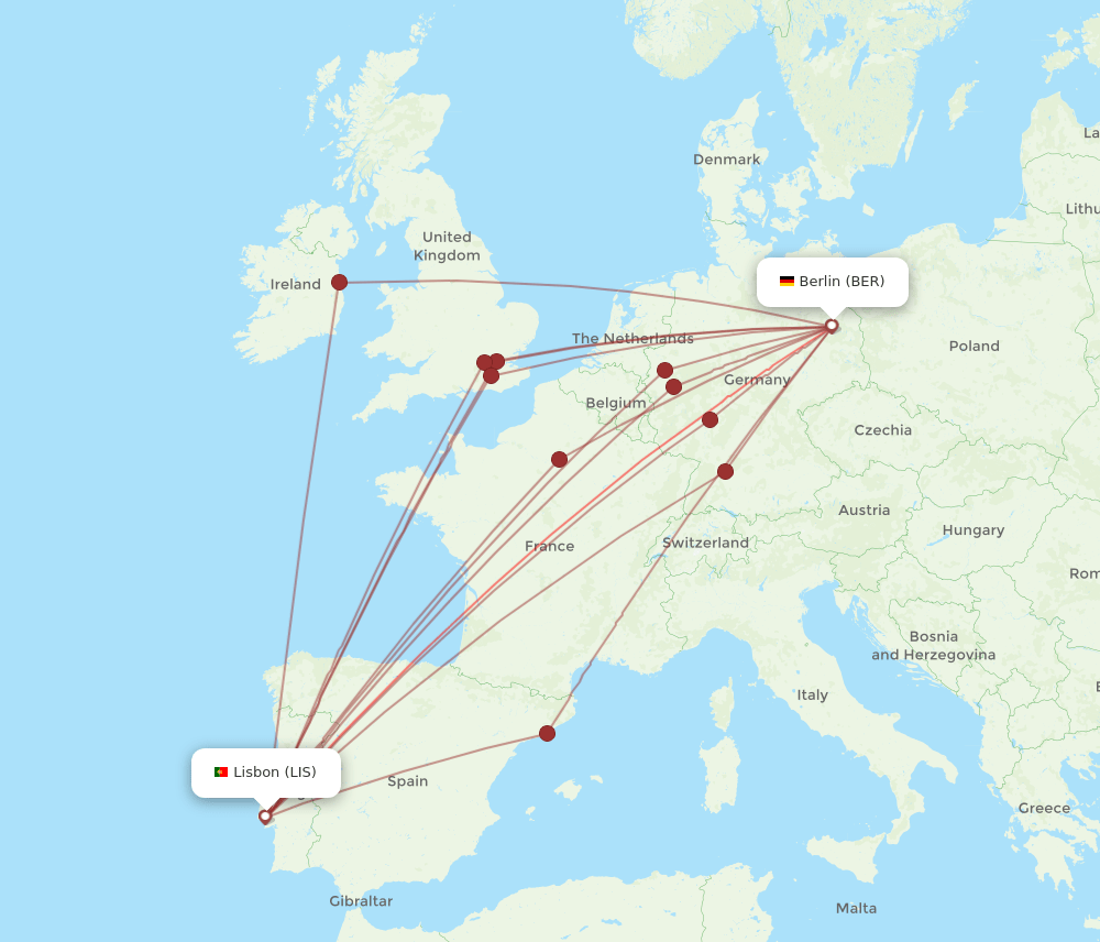 BER to LIS flights and routes map