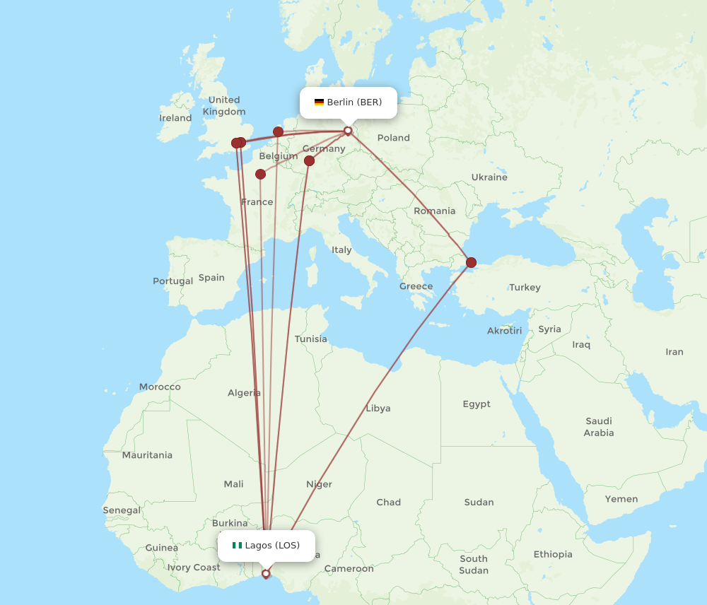 BER to LOS flights and routes map