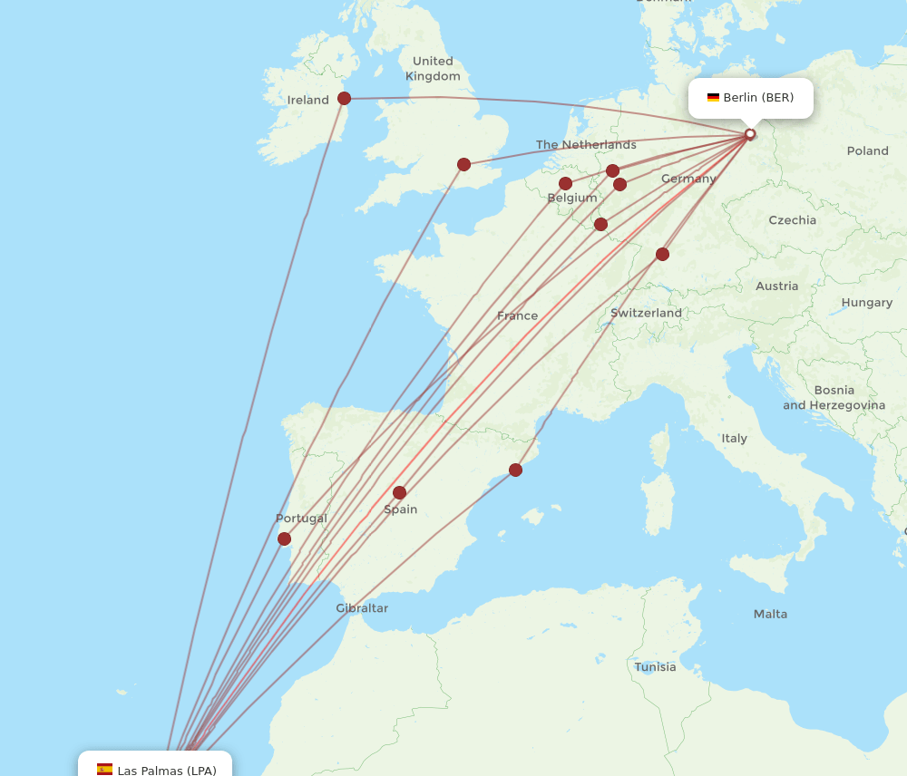 BER to LPA flights and routes map