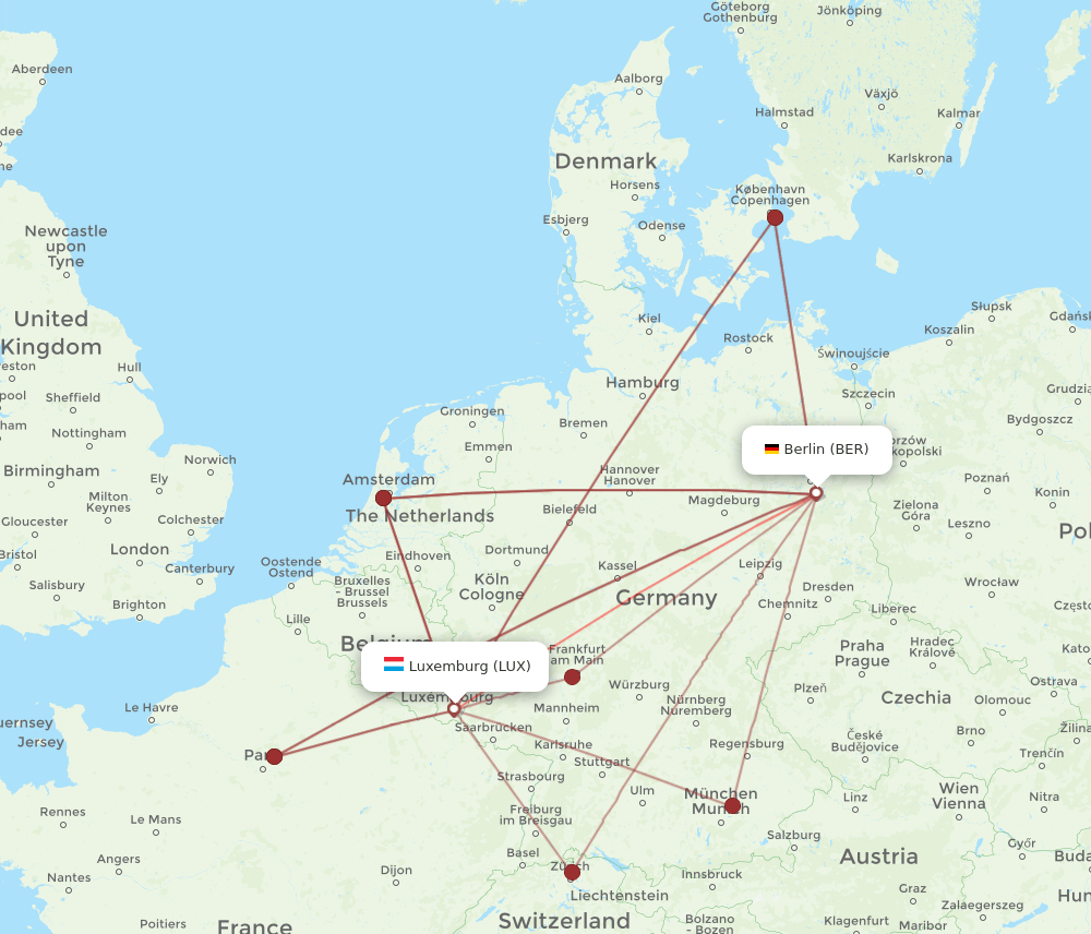 BER-LUX flight routes