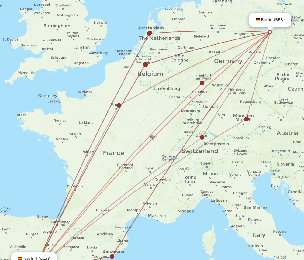 BER to MAD flights and routes map