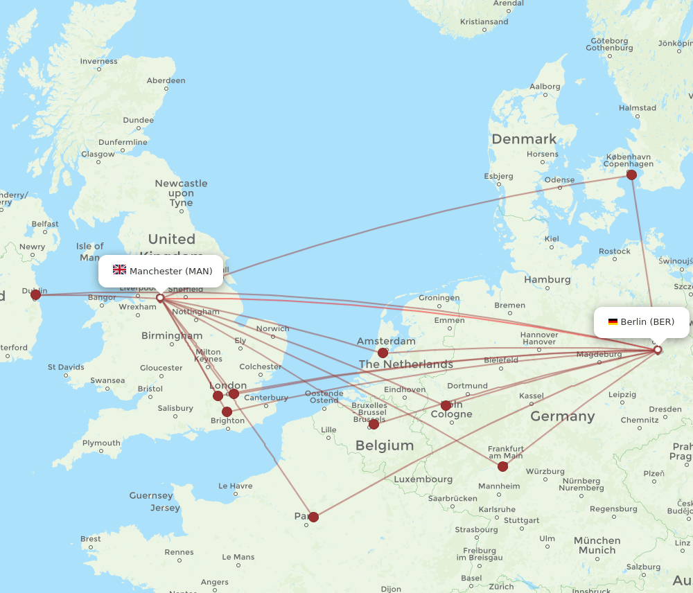 BER to MAN flights and routes map