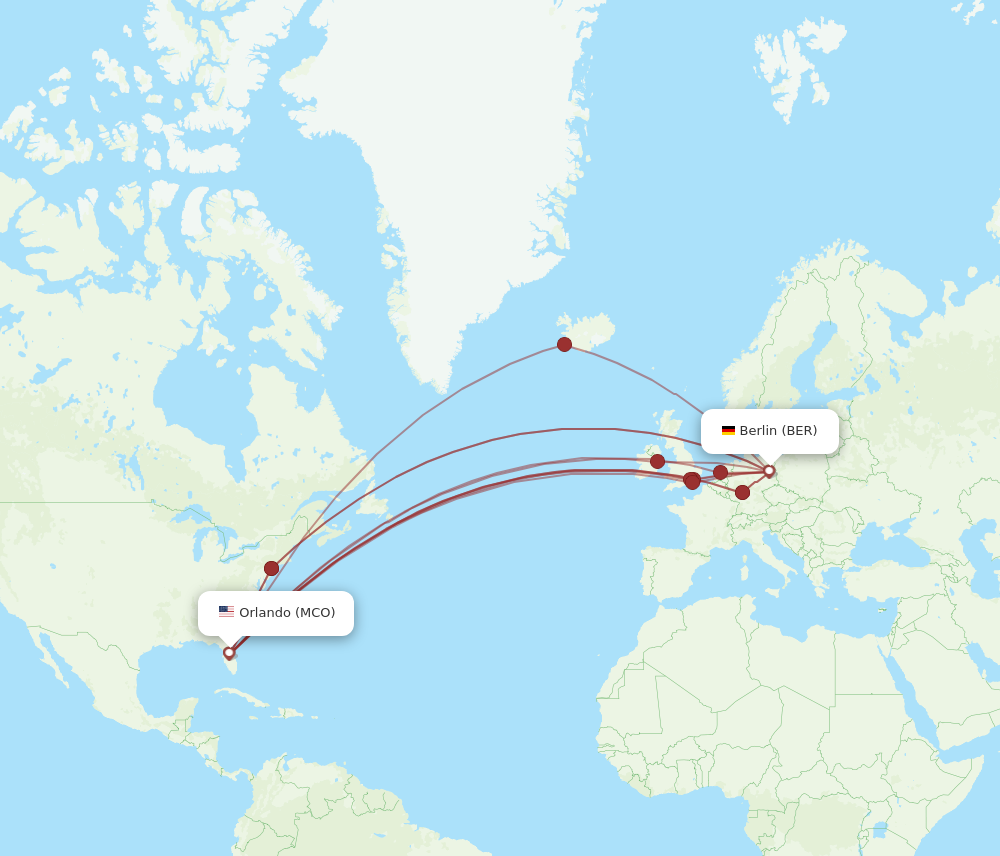 BER to MCO flights and routes map