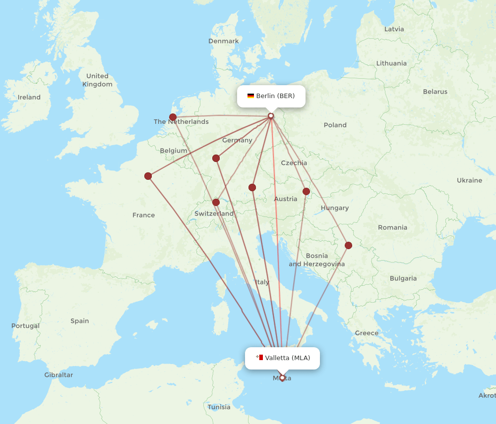 BER to MLA flights and routes map