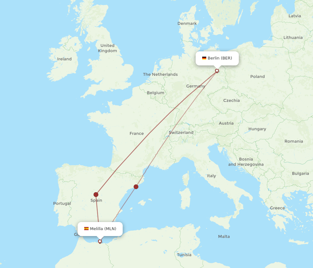 BER to MLN flights and routes map