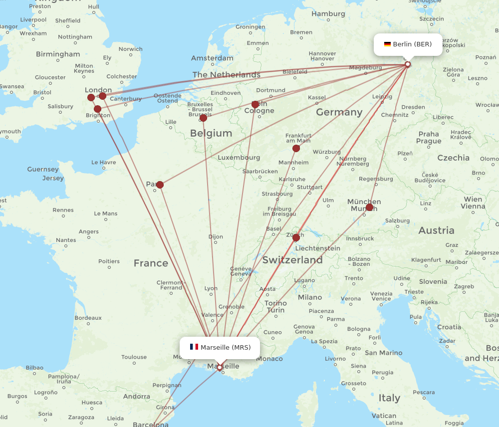BER to MRS flights and routes map