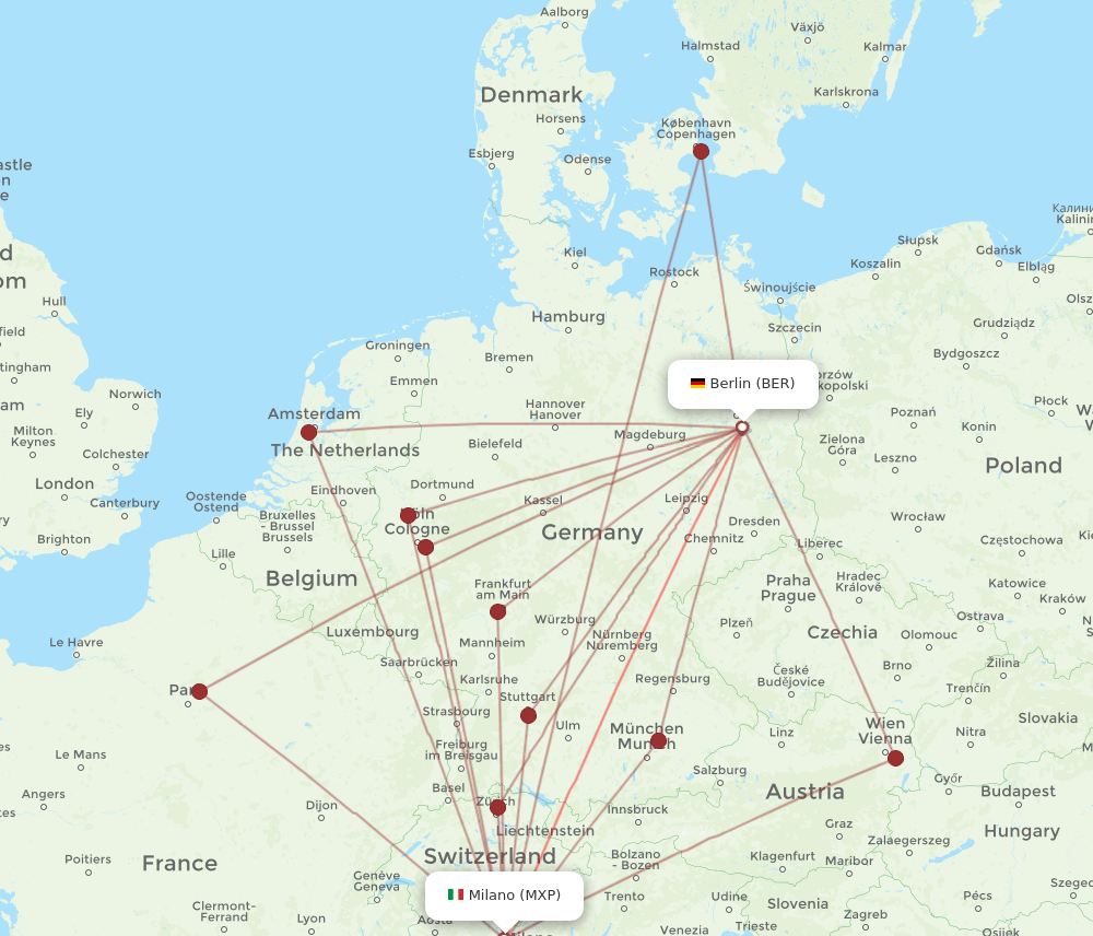 BER to MXP flights and routes map