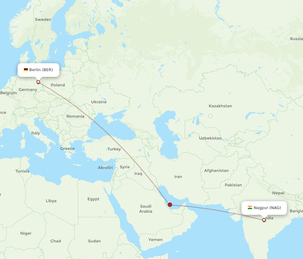 BER to NAG flights and routes map