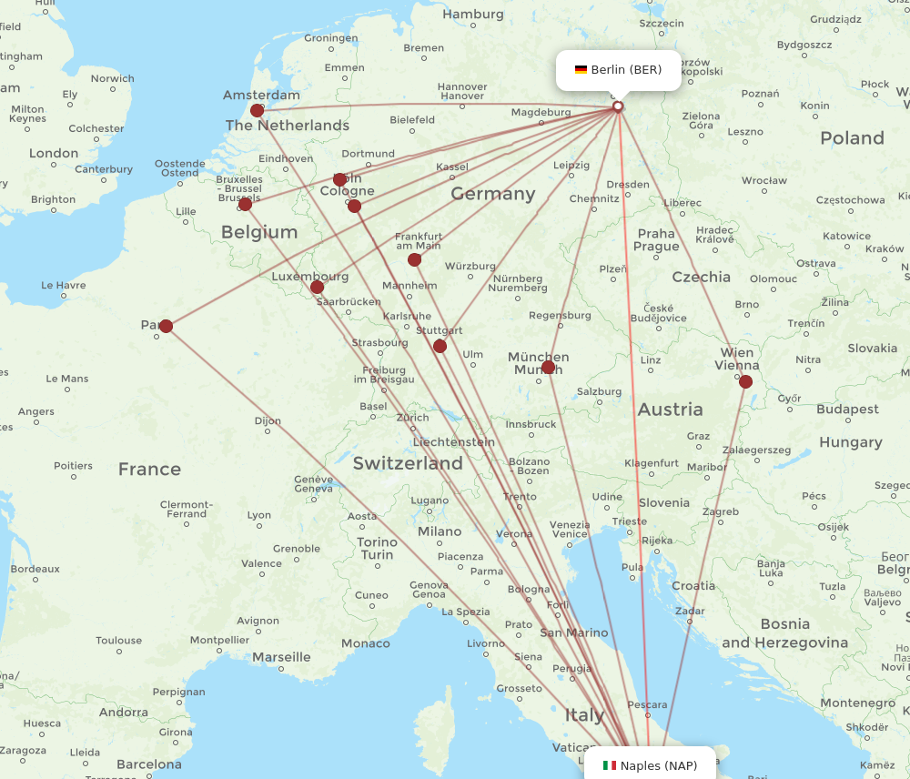 BER to NAP flights and routes map