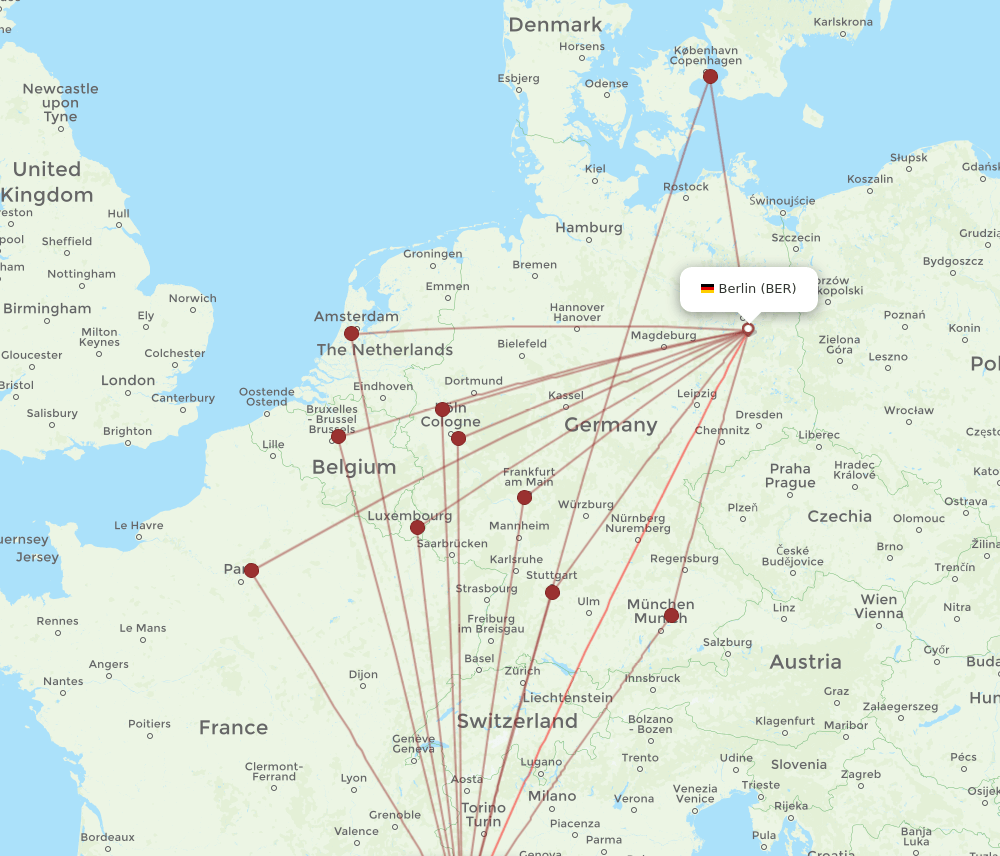 BER to NCE flights and routes map