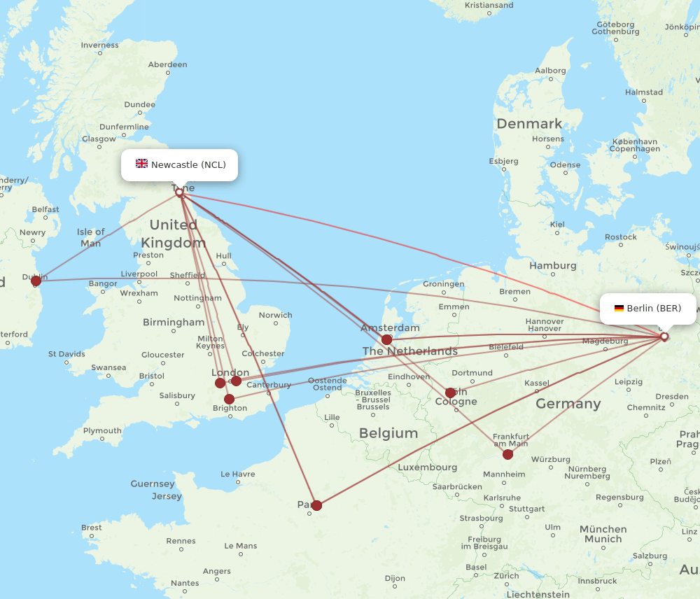 BER-NCL flight routes