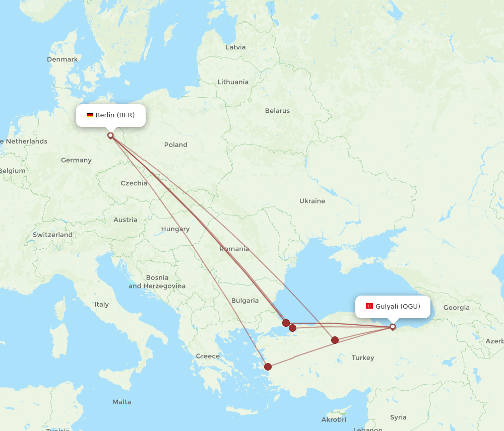 BER to OGU flights and routes map