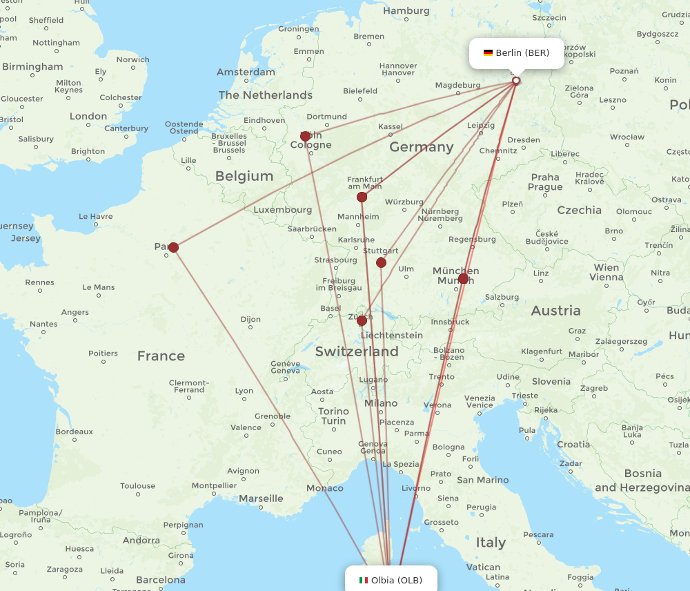 BER to OLB flights and routes map