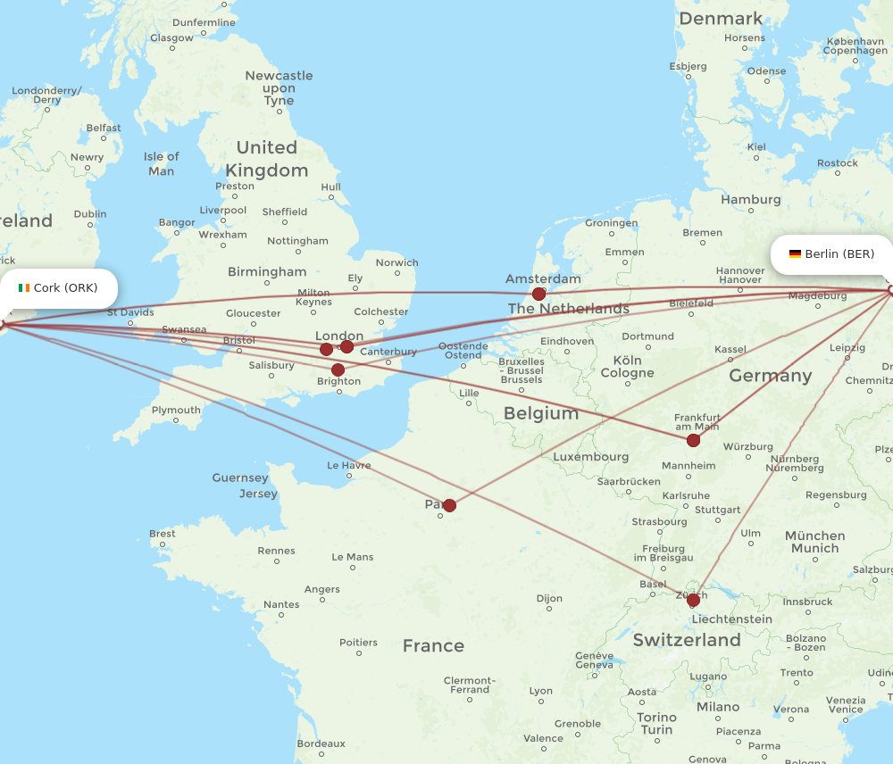 BER to ORK flights and routes map