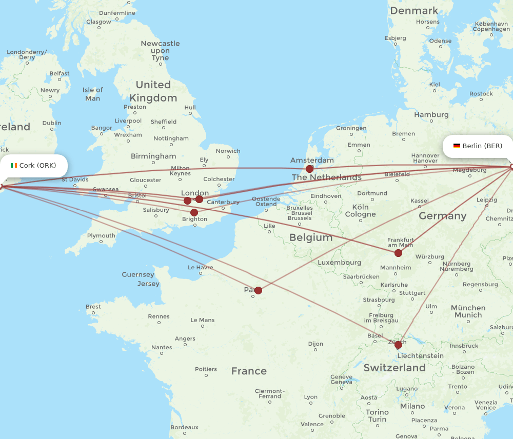 BER to ORK flights and routes map