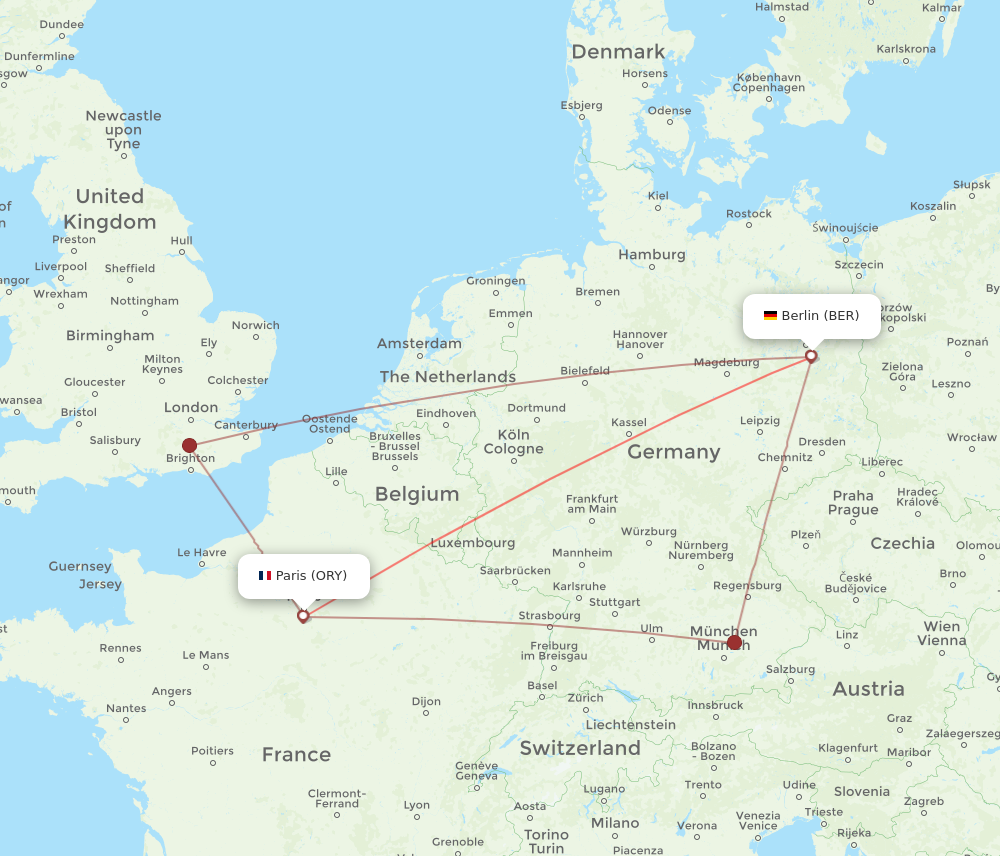 BER to ORY flights and routes map
