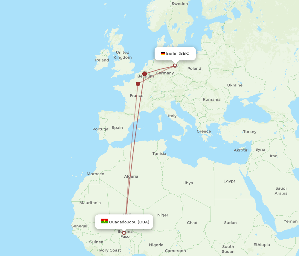 BER to OUA flights and routes map