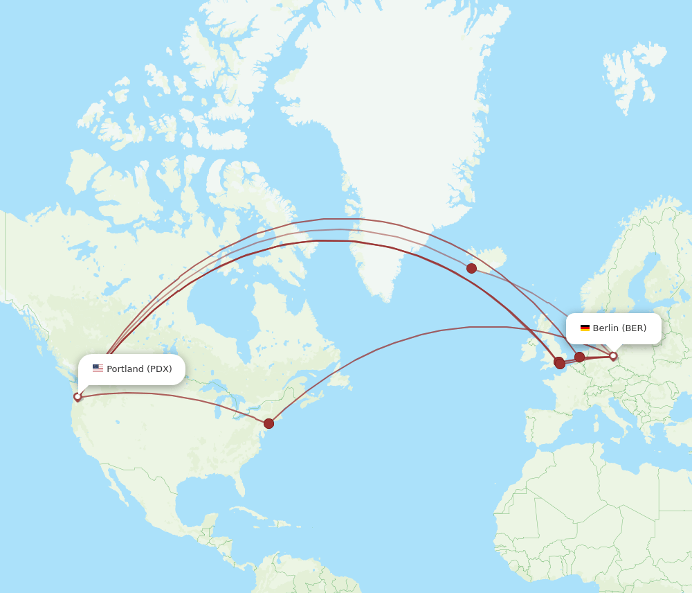 BER to PDX flights and routes map