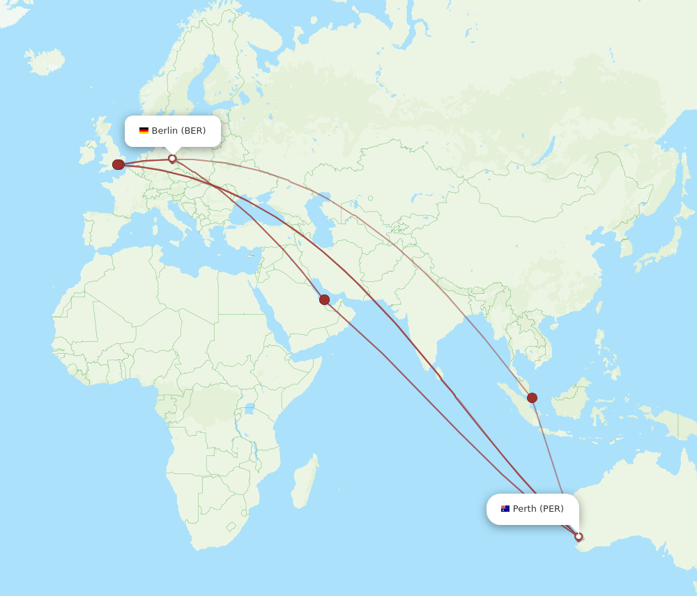 BER to PER flights and routes map