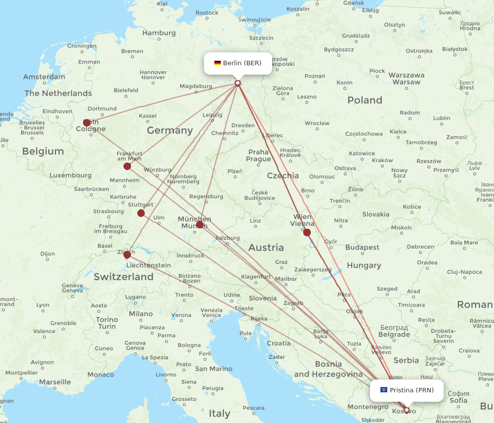 BER-PRN flight routes