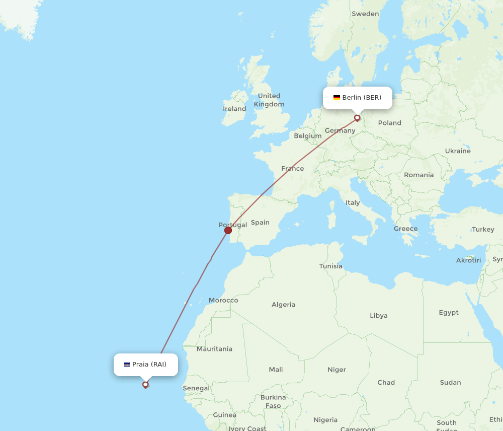 BER to RAI flights and routes map