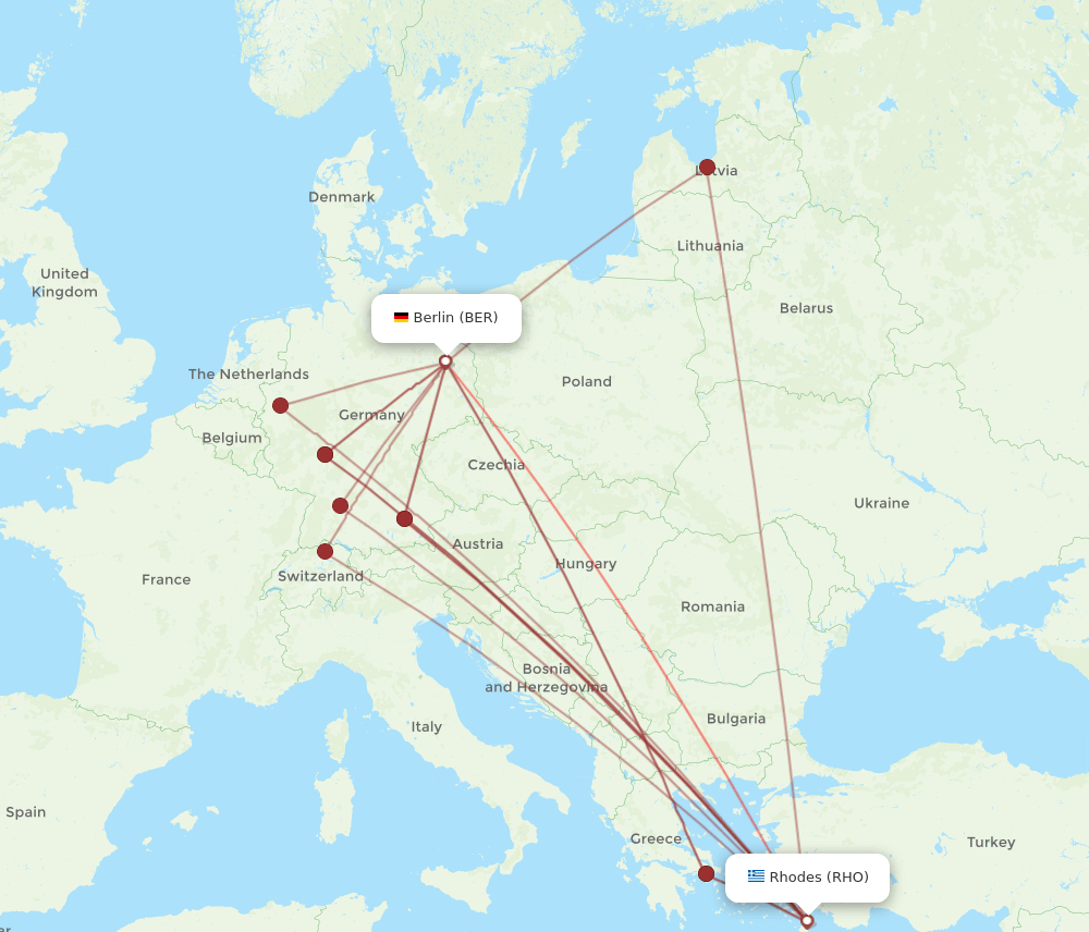 BER to RHO flights and routes map