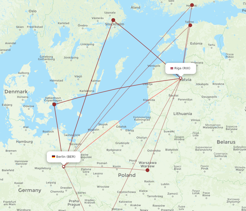 BER to RIX flights and routes map