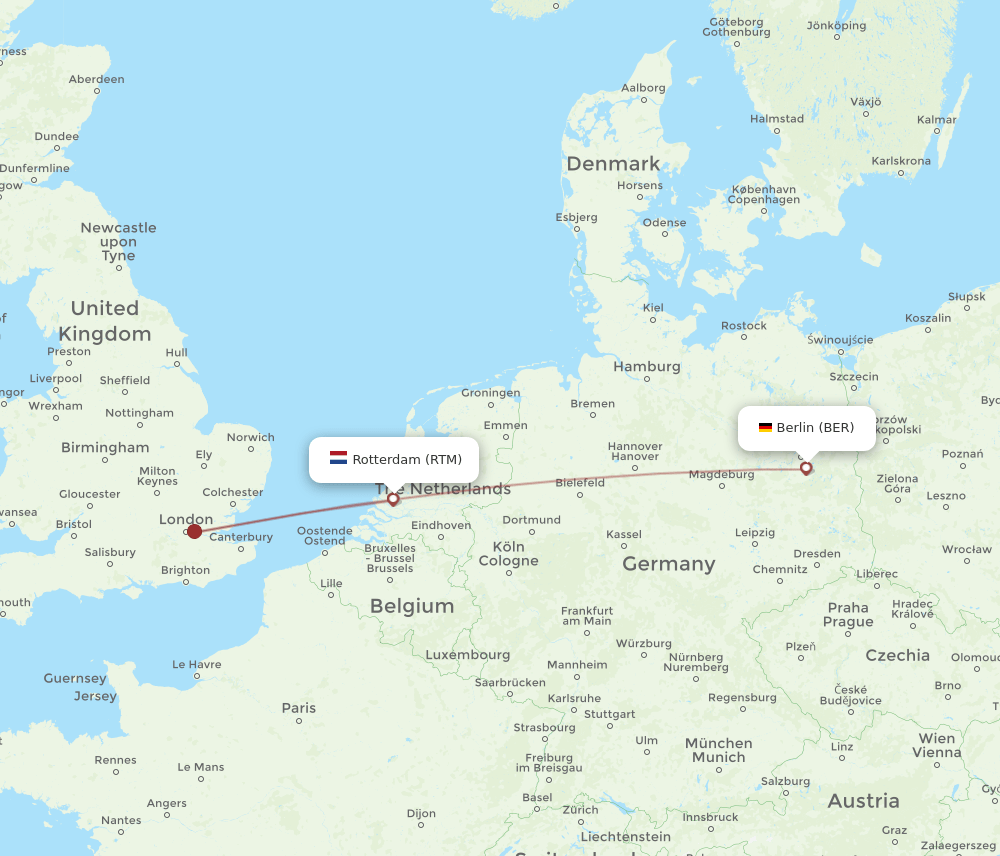 BER to RTM flights and routes map