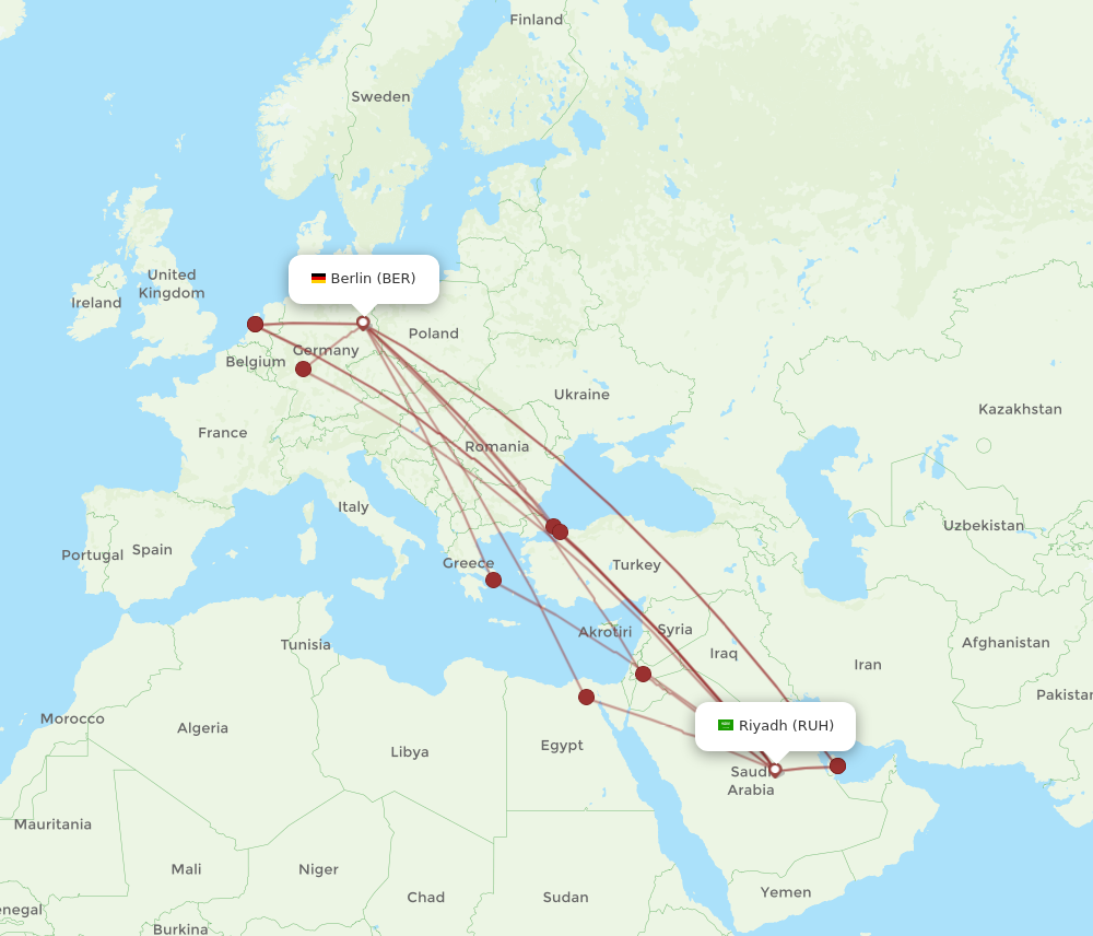 BER to RUH flights and routes map