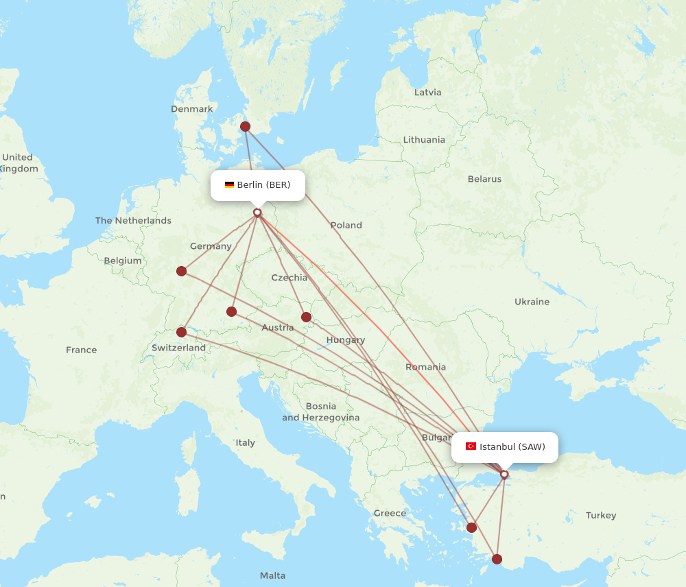 BER to SAW flights and routes map