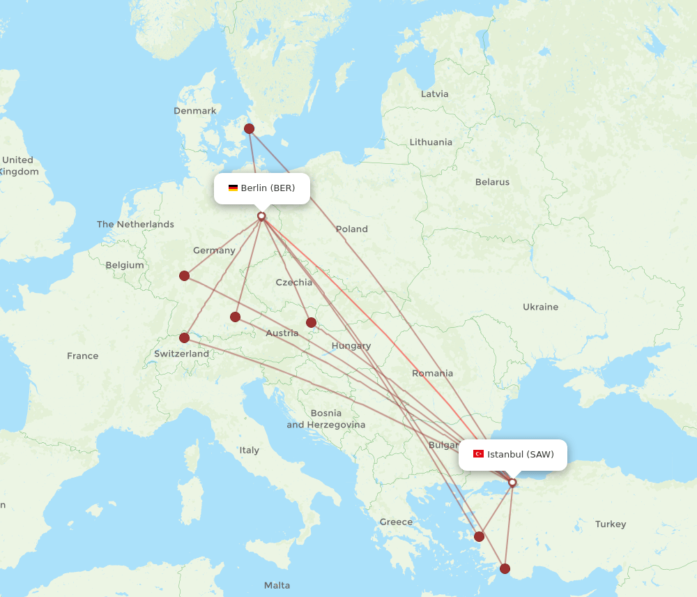 BER to SAW flights and routes map