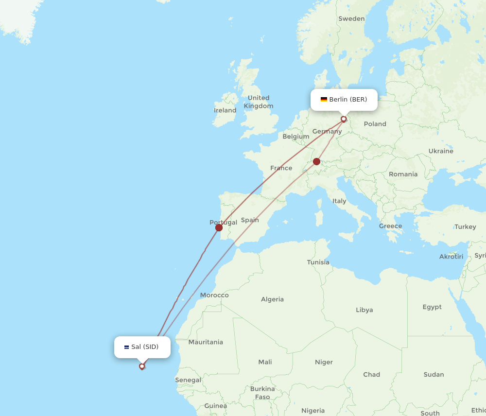 BER to SID flights and routes map