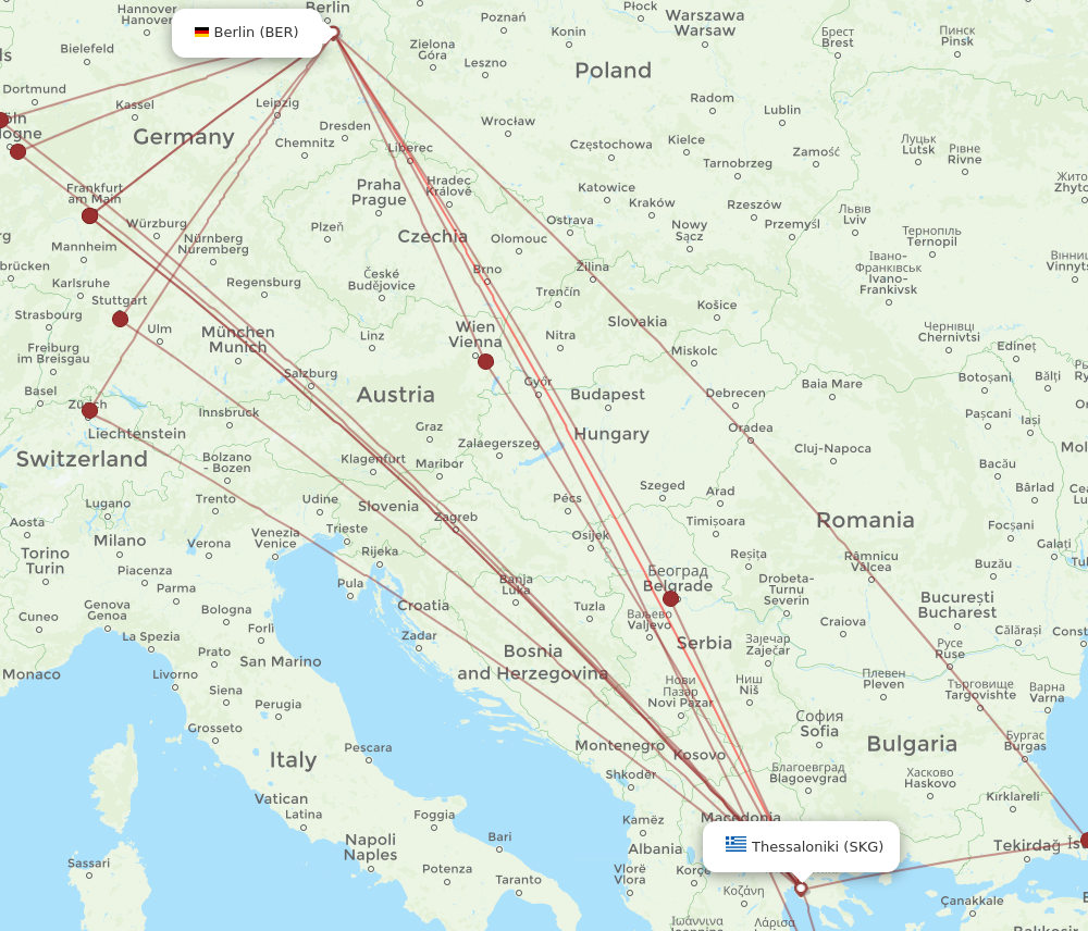 BER to SKG flights and routes map