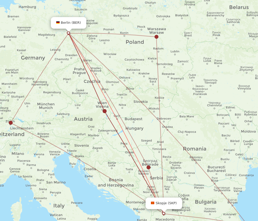 BER to SKP flights and routes map