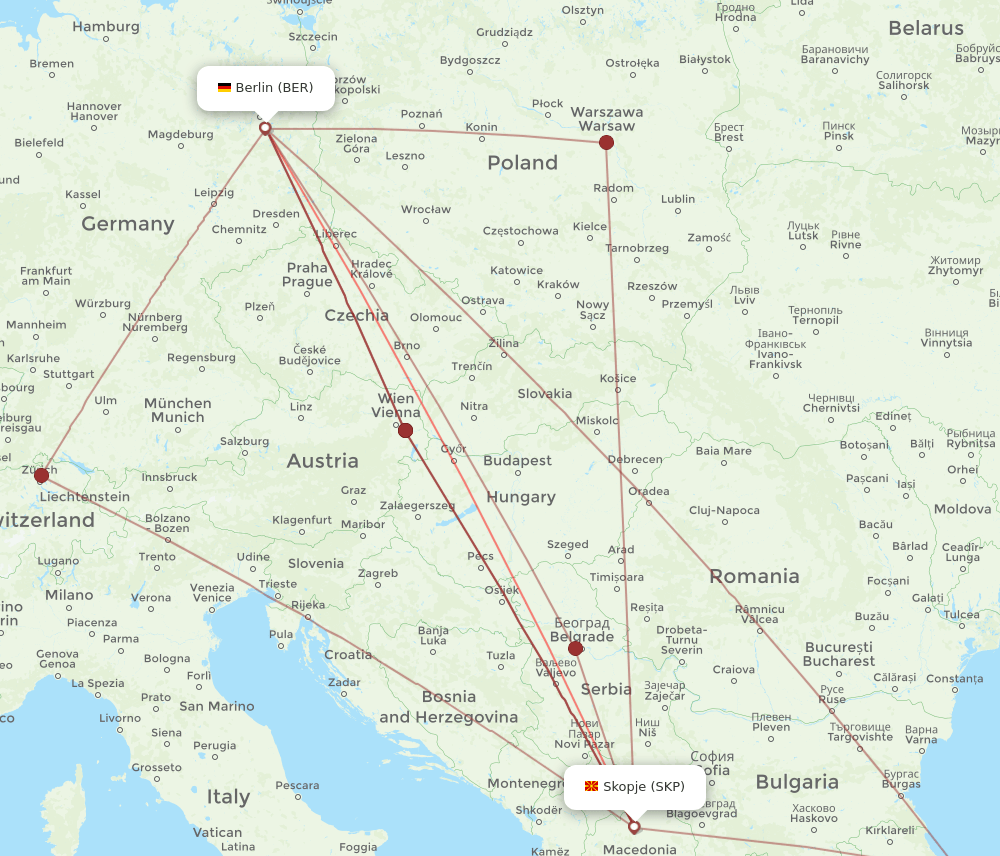 BER to SKP flights and routes map