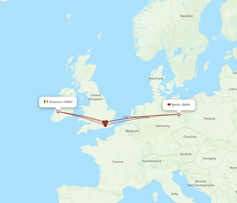 BER to SNN flights and routes map