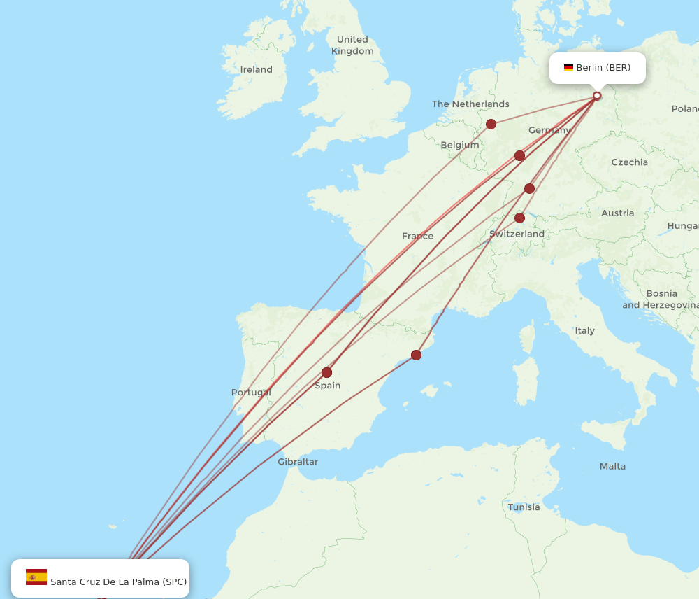 BER to SPC flights and routes map