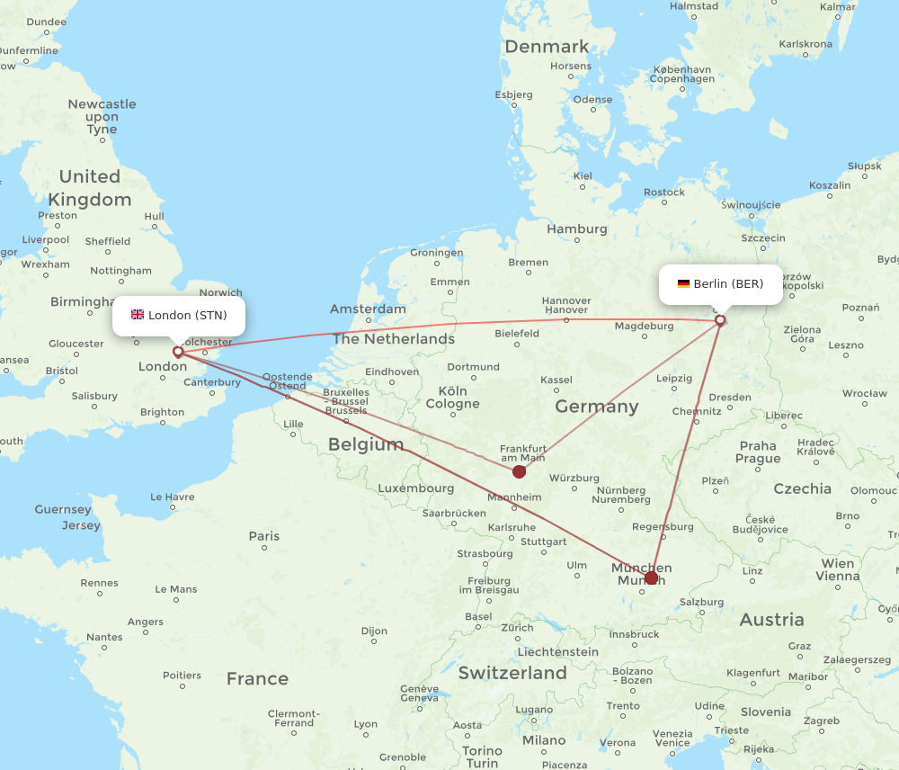 BER to STN flights and routes map
