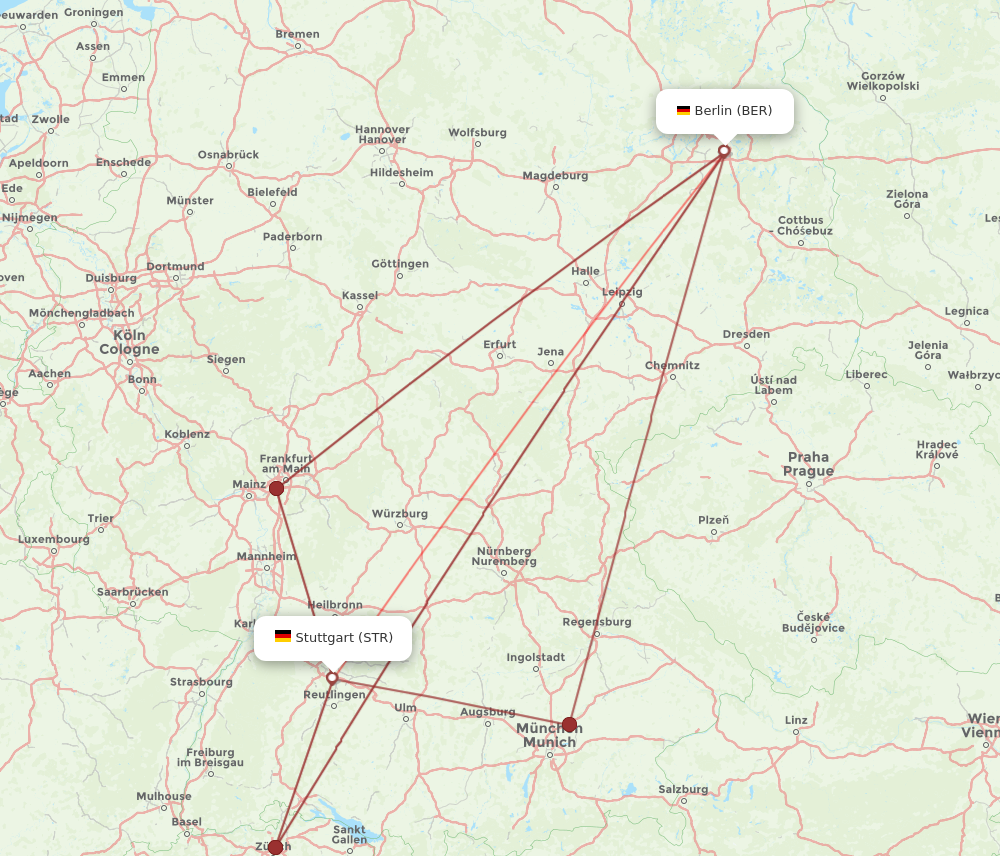 BER to STR flights and routes map