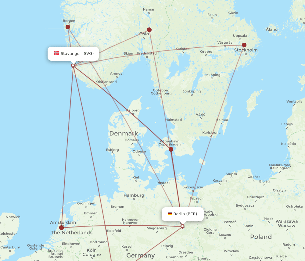 BER to SVG flights and routes map