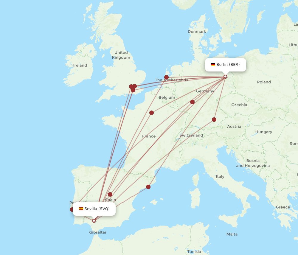 BER to SVQ flights and routes map