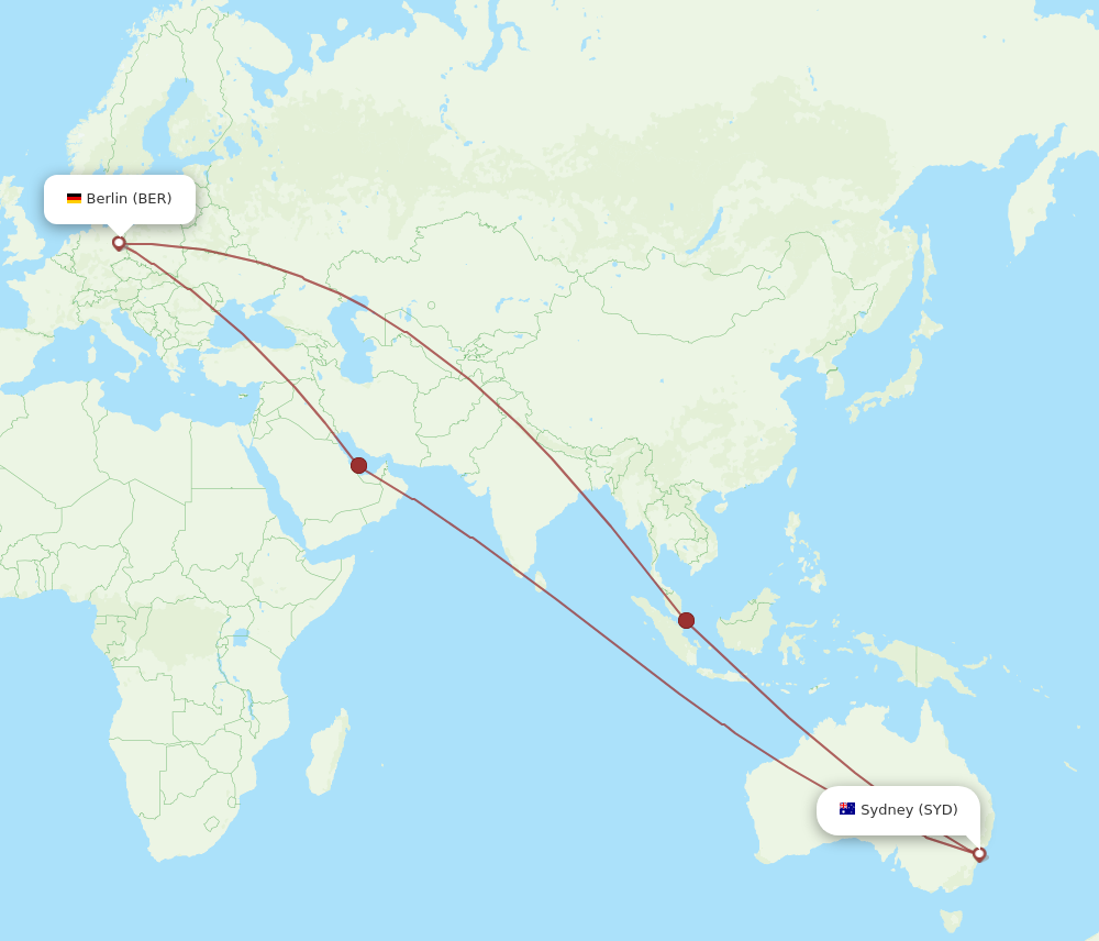 BER to SYD flights and routes map