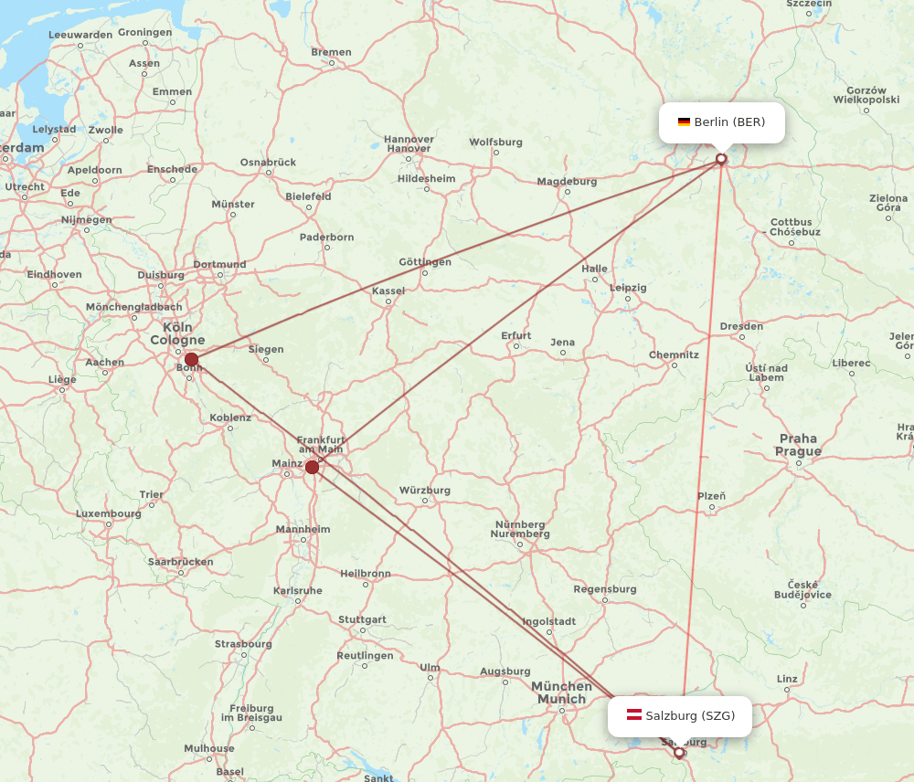 BER to SZG flights and routes map