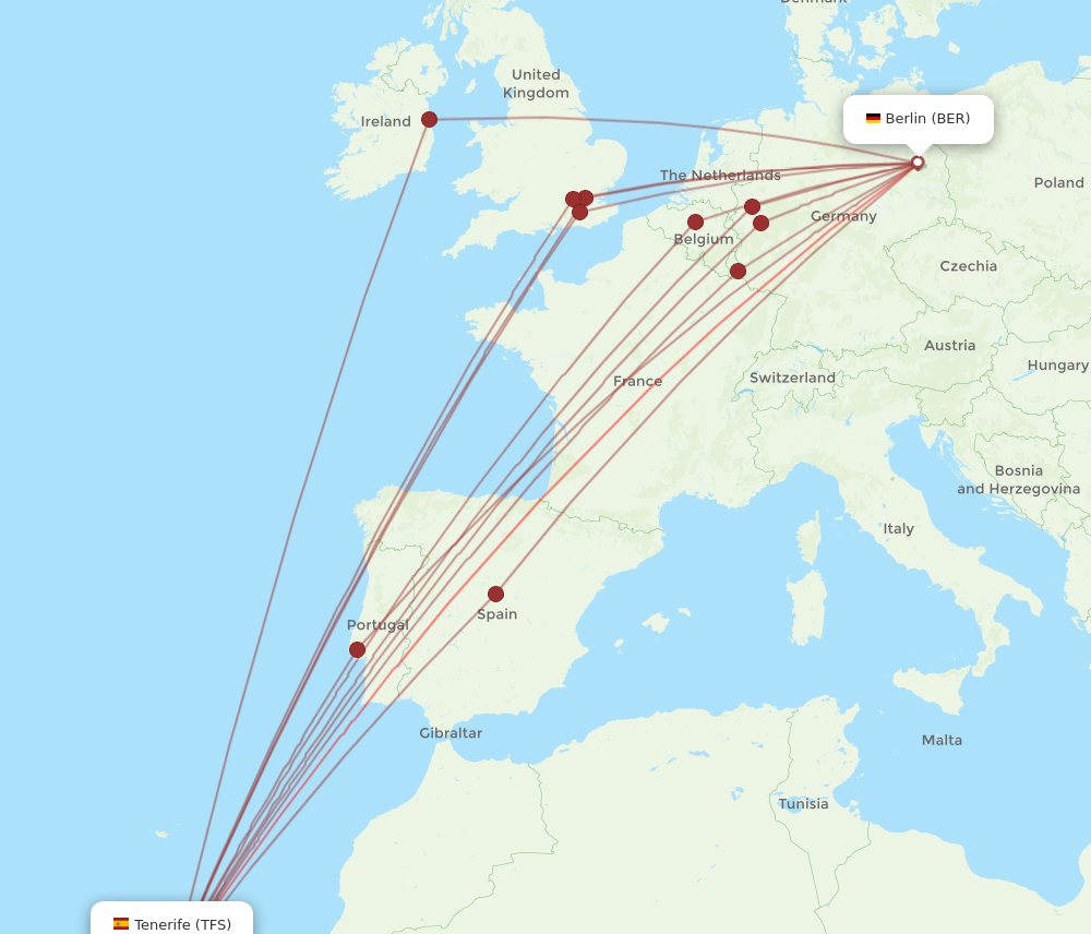 BER to TFS flights and routes map