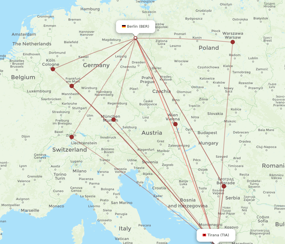 BER-TIA flight routes