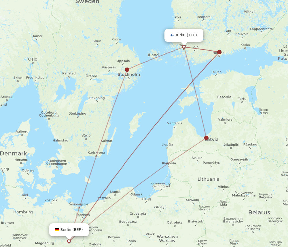 BER to TKU flights and routes map